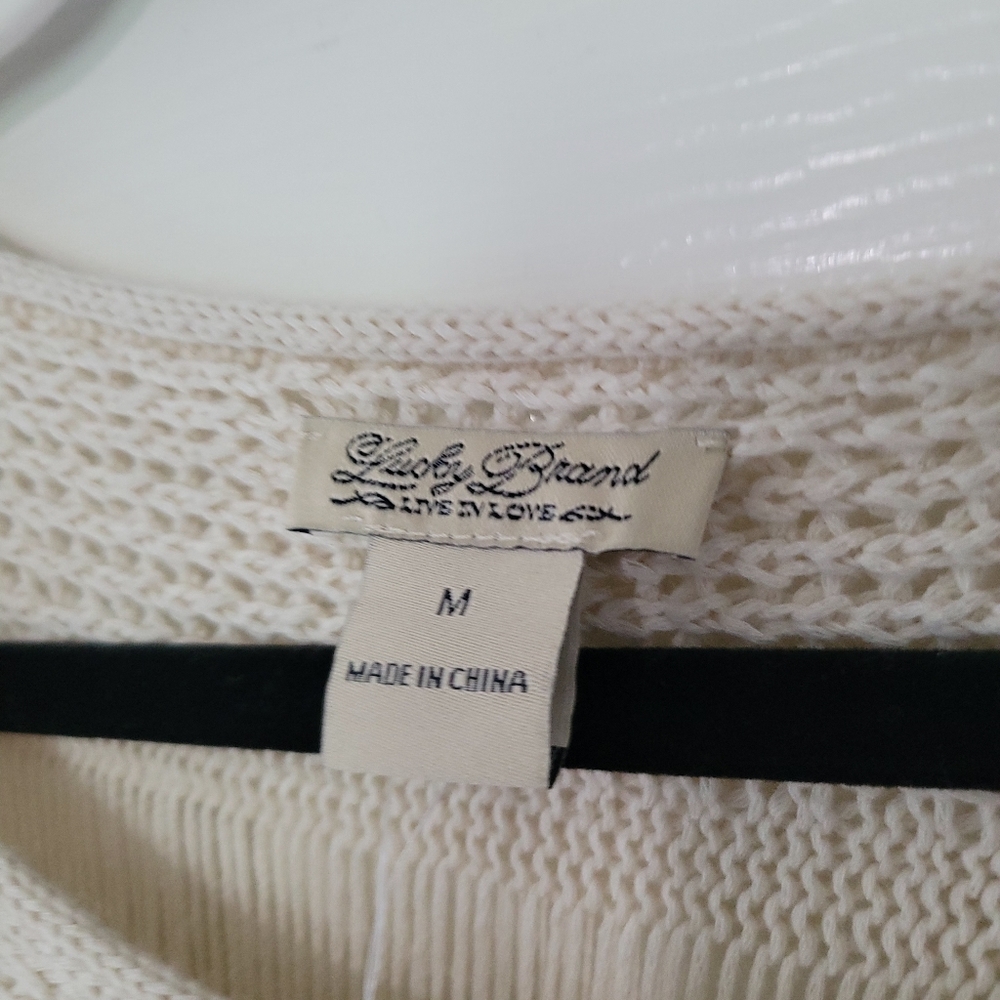 Lucky Brand Loose Knit Natural White Boxy Pullover Poncho Boho Sweater Medium - Picture 2 of 4